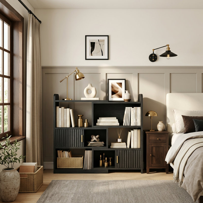  Bibliothèque moderne ajustable H 38 "- rangement ouvert et fermé, en forme de L ou droite, pour le salon, la chambre à coucher, le bureau personnel, H 38 po x l 46,7 po x P 9,4 po