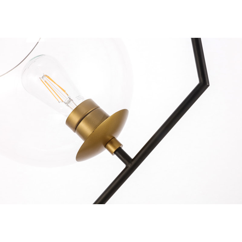 Luminaire suspendu en forme de globe à 1 lumière Suazo, Noir / Laiton, Transparent