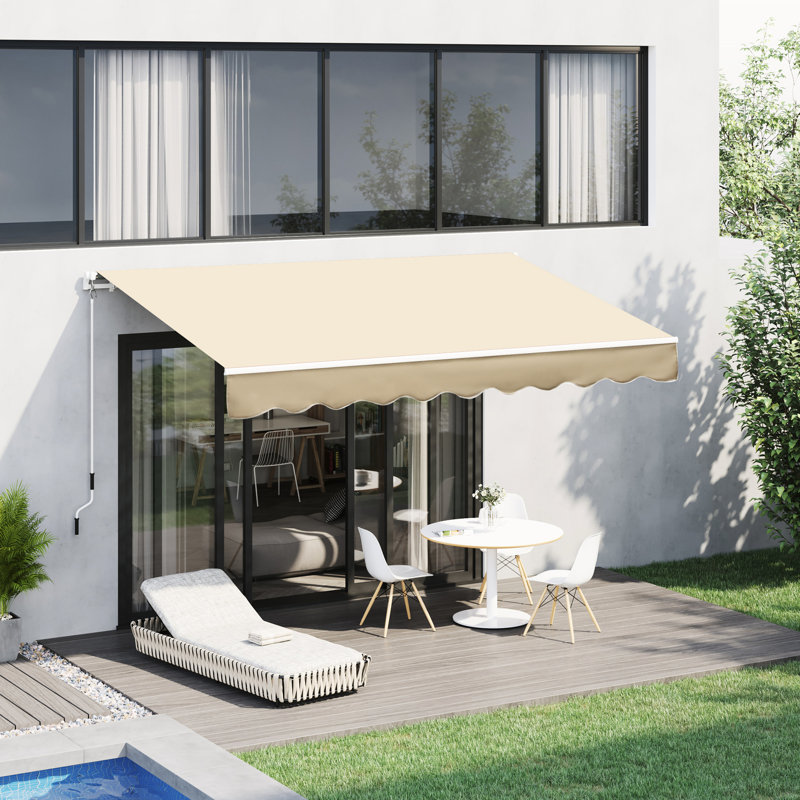 Auvent de terrasse beige 10 pi x 8 pi, abri de soleil pour terrasse avec tissu aquatique, manivelle manuelle, pour balcon, cour, parasol et terrasse en aluminium, cour