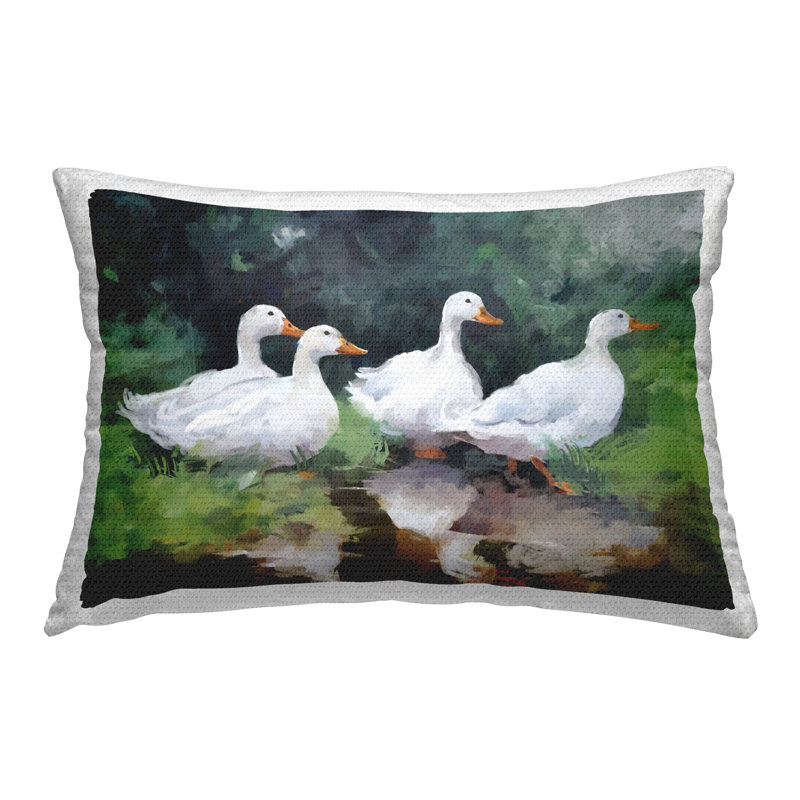 Coussin d'extérieur imprimé Ducks & Puddle Reflection par Ziwei Li