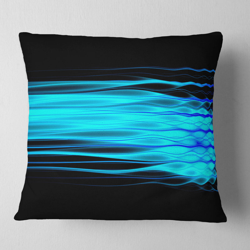 Vagues fractales bleu vif - coussin abstrait imprimé, 16 po x 16 po, Coussin décoratif