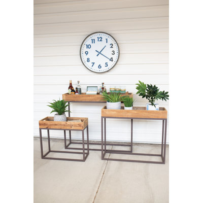  Ensemble de trois plateaux de console en bois recyclé rustique sur base en métal - 39 po