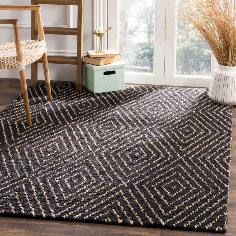 Wilmore Hand Woven Jute/Cotton Geometric Rug in Black, Rectangle 5' x 8'