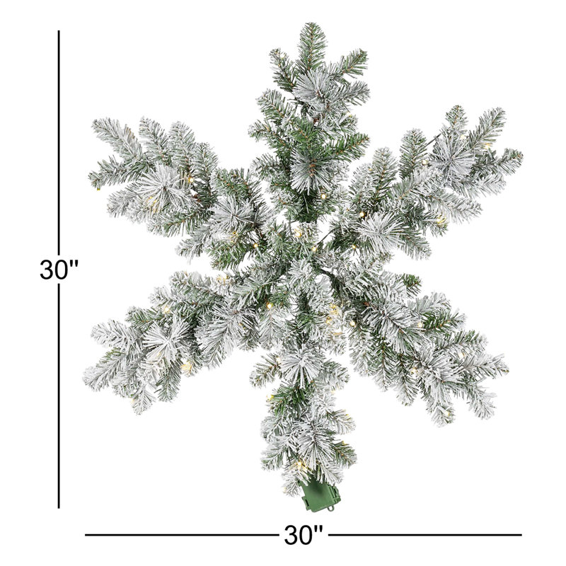 Stunning 30 Inch Flocked Needle Pine Mix Snowflake With Warm White LED Lights