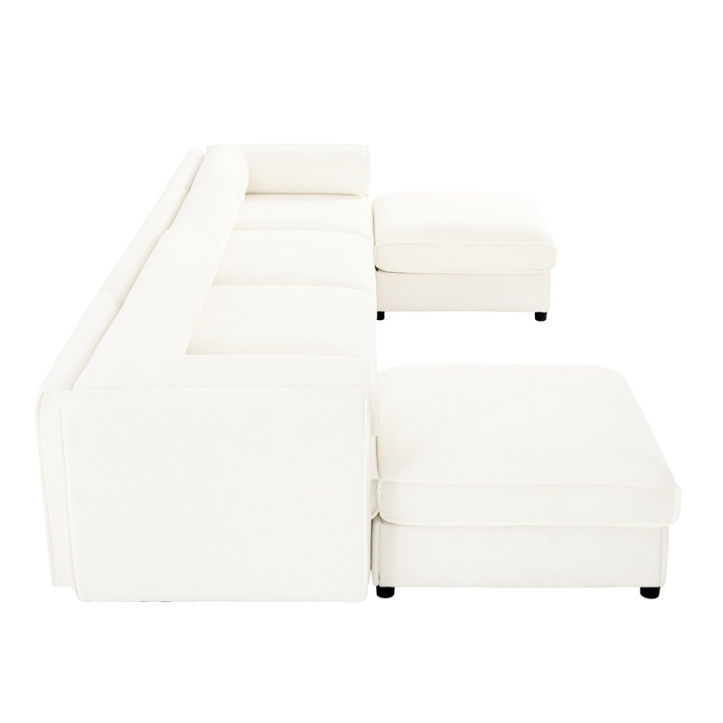 Canapé modulaire de luxe avec rangement en chenille - blanc, très grand en forme de U, cylindrique pour l'élégance et le confort chenille blanche, modulaire, assise profonde