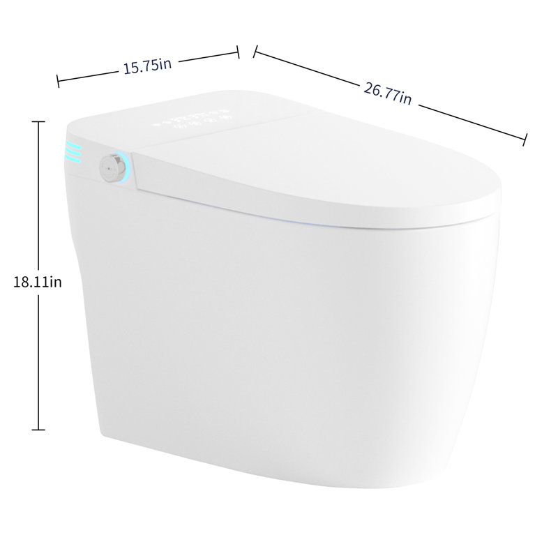 Toilette intelligente avec bidet intégré, chasse d'eau automatique et siège chauffant, fonction de séchage à l'eau chaude réglable, options de lavage multiples, y compris lavage par bulles de massage, affichage numérique coloré nuit douce, pied