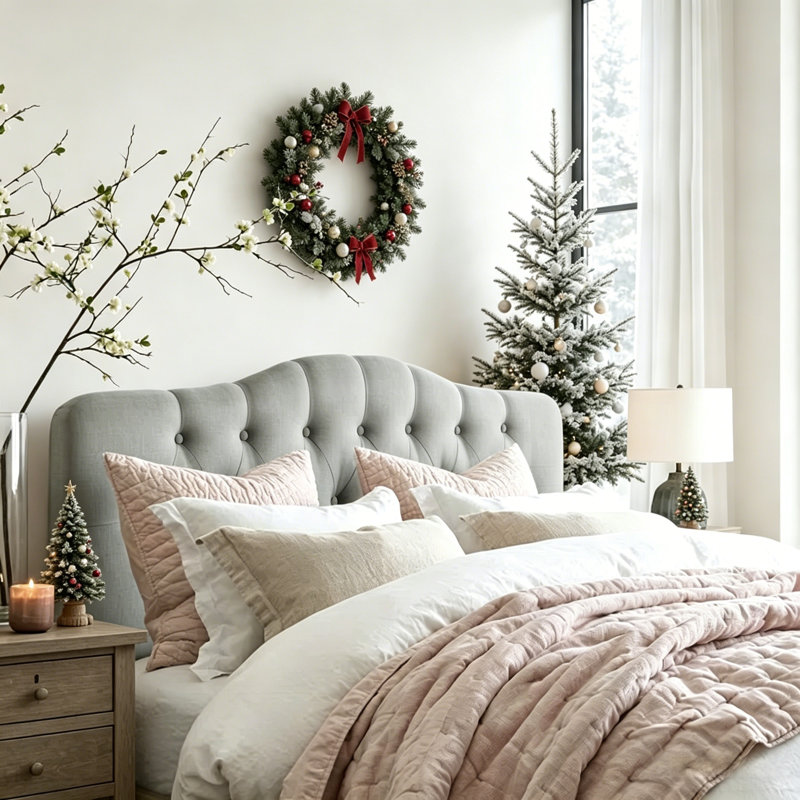 Linen Upholstered Headboard-Modern-Adjustable Height-Button Tufting, Gray, Queen