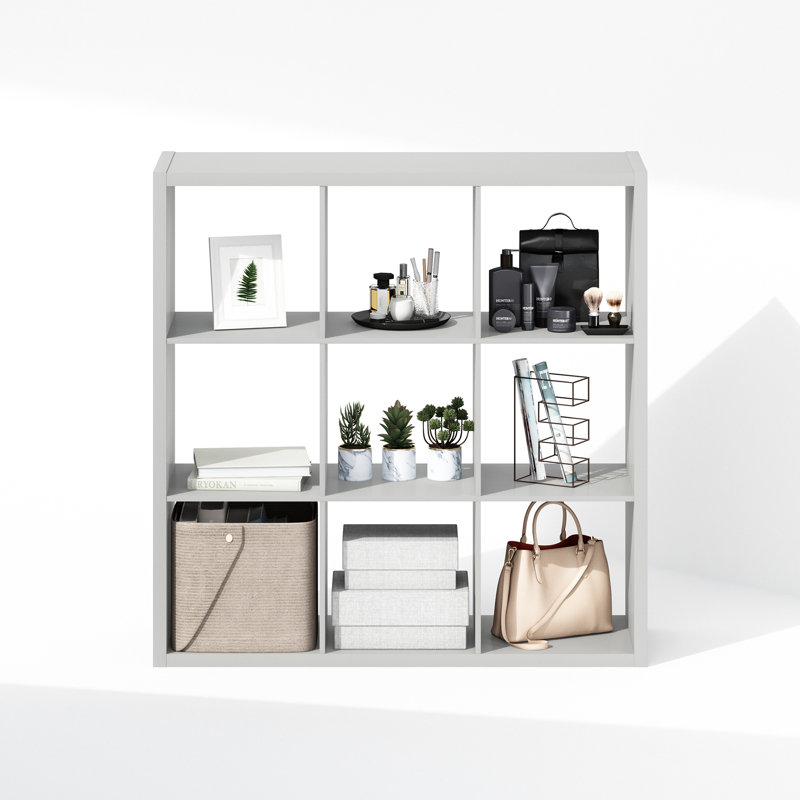 Furinno Cubic Open Back Multipurpose Clothing & Closet Storage Organizer Shelf, 9-Cube, Light Grey