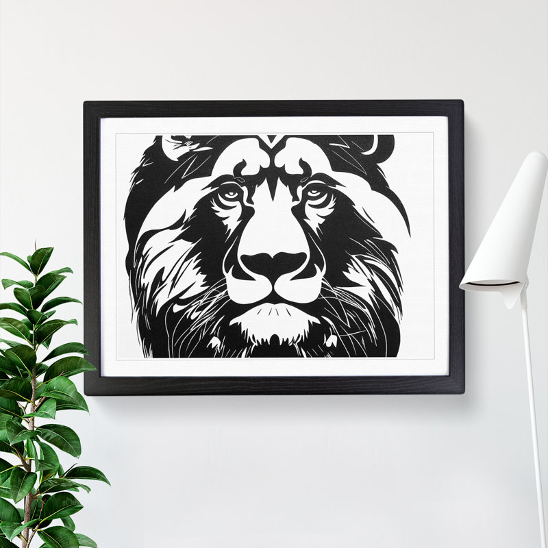 XH1022-8717X Surprising Lion - Single Picture Frame Print, 46cm H x 64cm W x 2cm D, Black