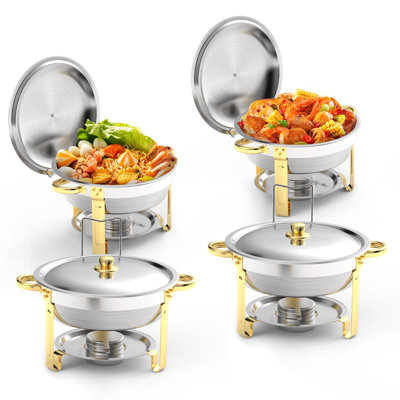 ROOMARK 4 Packs 5 Qt Chafing Dish Buffet Set ,Roll Top Round Chafer Catering Food Warmers w/ Trays -  Redlife, US04N000005-00