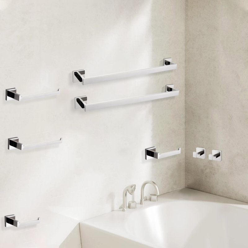 8 -Piece Stainless Steel Bathroom Hardware Set With Mounting Hardware, Chrome
