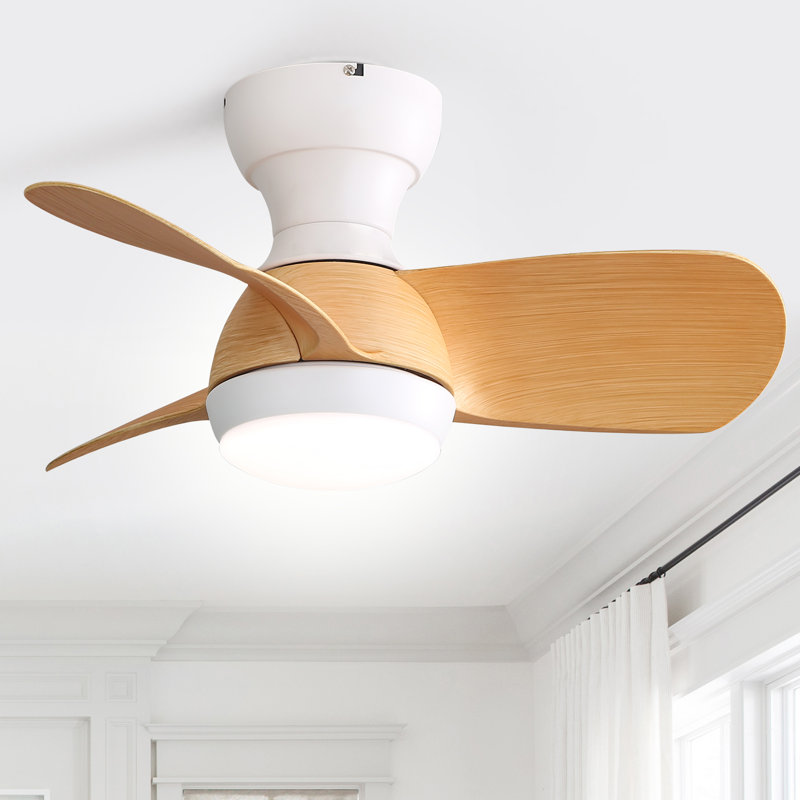 Petit ventilateur de plafond encastré moderne à 3 pales de 23 po avec télécommande et ensemble d'éclairage inclus Corabelle, blanc et beige