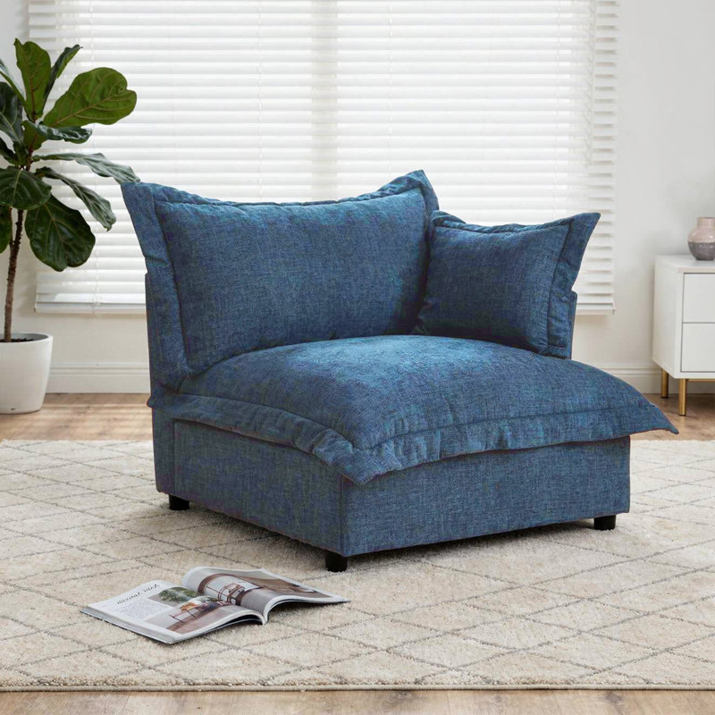 Plush Navy Upholstered Chenille Accent Chair with Oversized Cloud Cushions, Navy