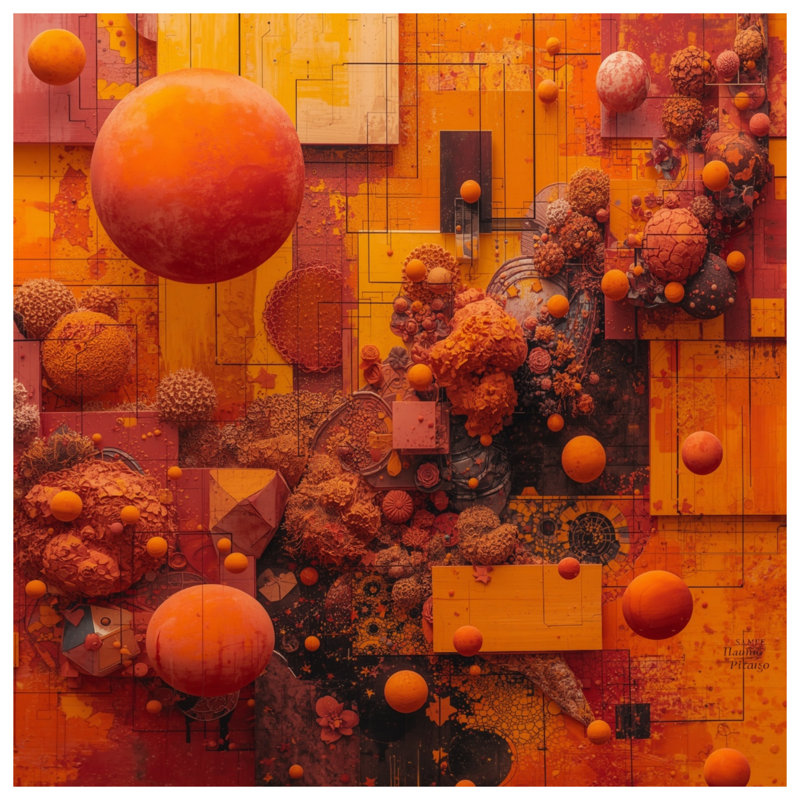 Couvertures orange sphériques abstraites, L 50 po x H 60 po
