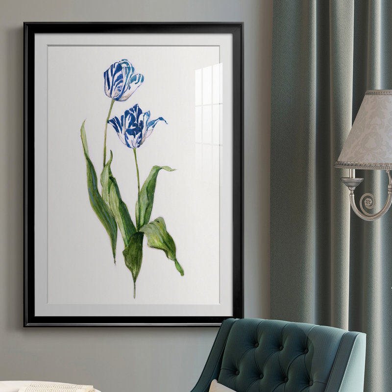 Peinture botanique bleue vive II, Noir, H 30,5 po x l 42,5 po x P 1,5 po