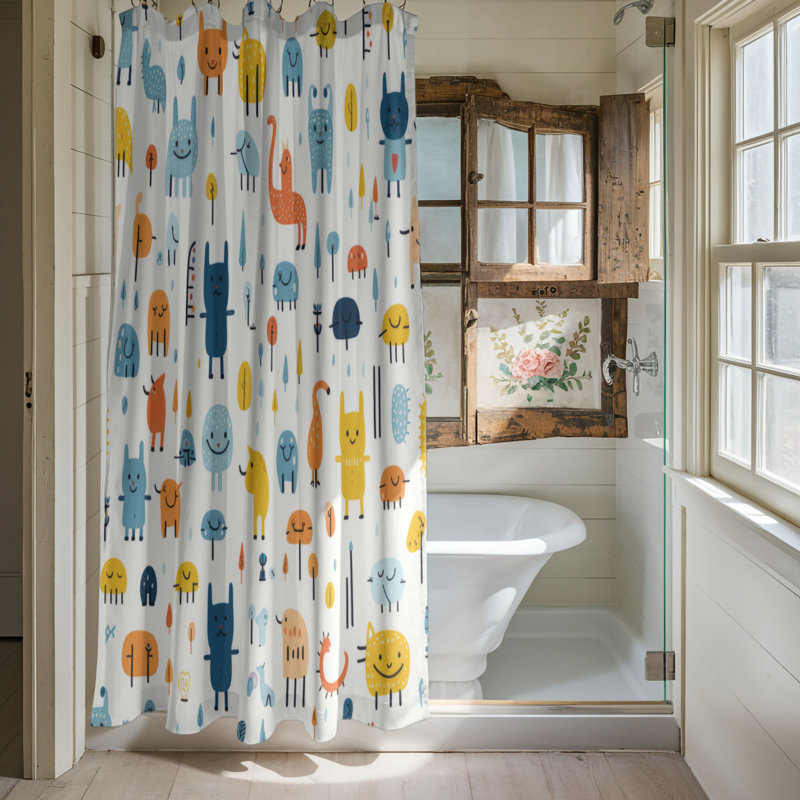 Whimsical Folks - Rideau de douche Premium, H 74 po x l 71 po