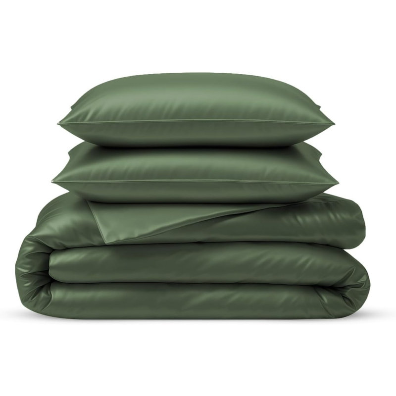 Geometric Duvet Cover Set, Double Duvet Cover + 2 Pillowcases, Green