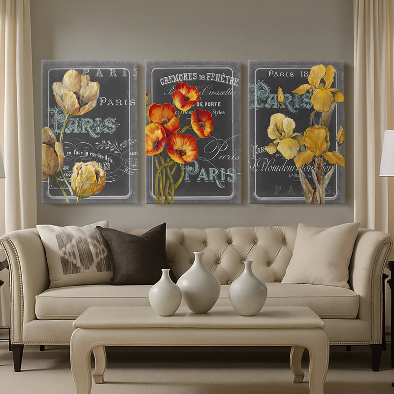 Tableau noir Paris II - Toile tendue avec châssis sur mesure - 3 pièces, H 60 po x l 120 po