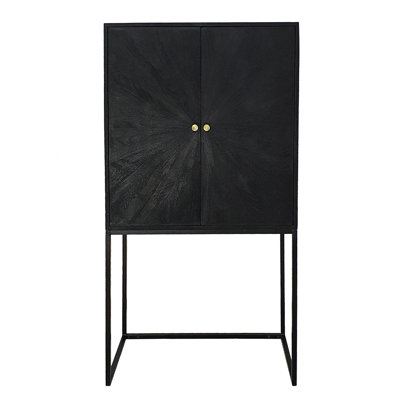 Armoire noire 31,5 x 16,5 x 60 po de style classique avec base en fer moderne et deux portes pour une armoire décorative, un salon pratique, une chambre à coucher et une salle à manger
