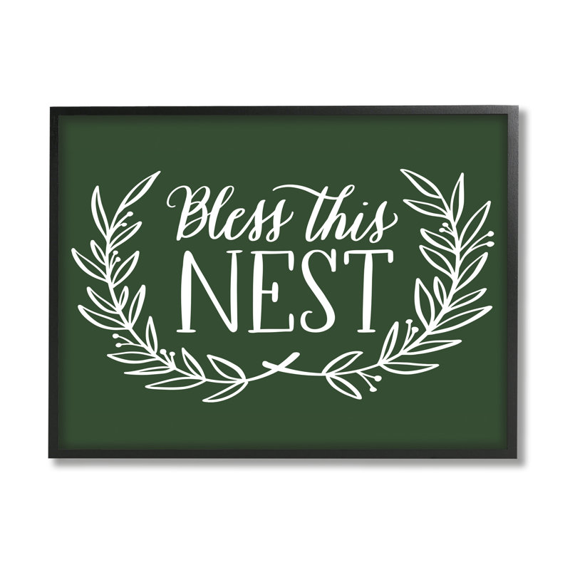 Bless This Nest Laurel, H 20 po x l 20 po x P 1,5 po, Giclée encadrée noir minuit