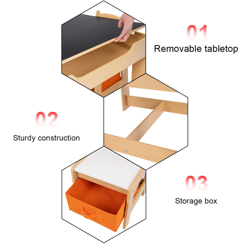 Natural MDF Kids Play Table and Chair Set with Storage