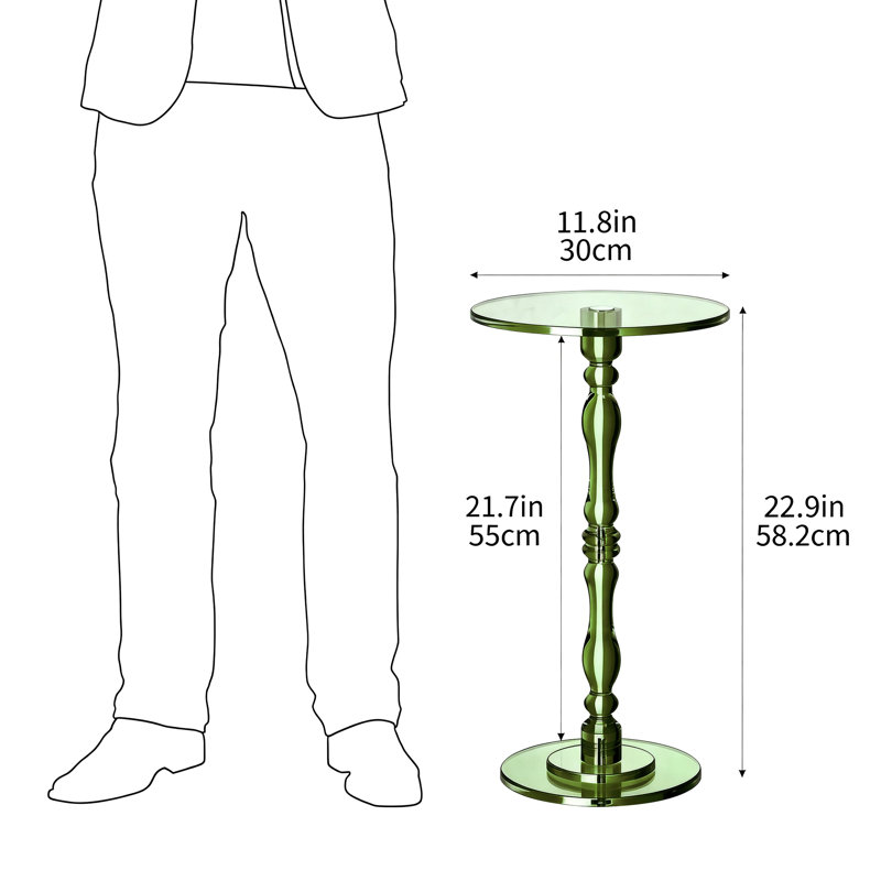 Acrylic End Table With Round Top And Trestle Base， Modern Accent Table For Living Rooms, Green