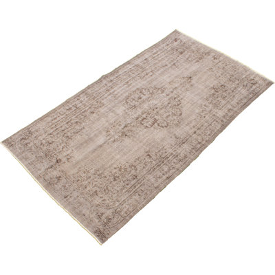 Tapis décoratif gris en laine de conception unique 5 pi 3 po x 9 pi 5 po noué à la main 1980s