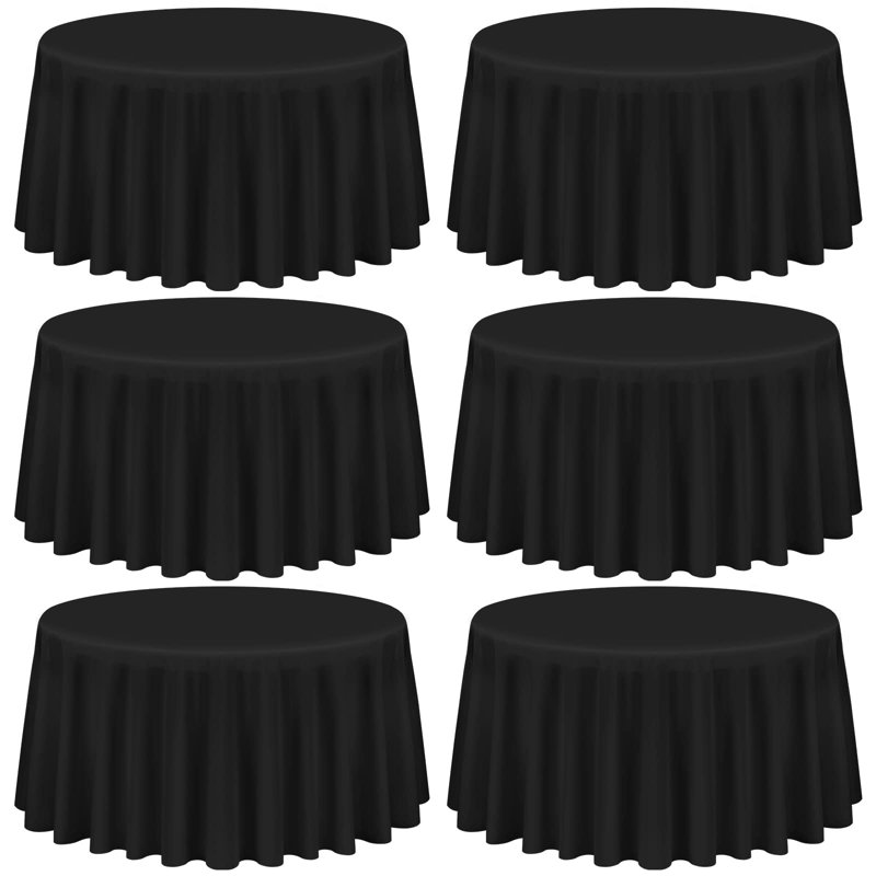 6-Pack 120-Inch White Round Polyester Tablecloth, Washable for Weddings, Parties, Banquets, and Camping, White