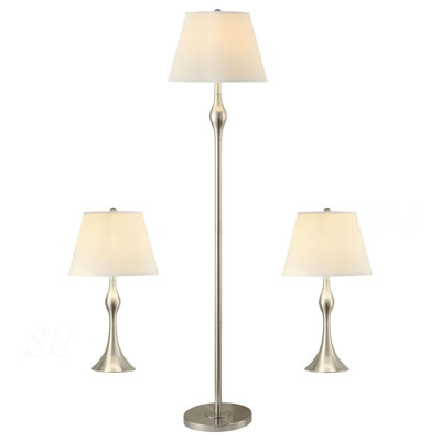 Beige And Brushed Nickel 3-Piece Lamp Set