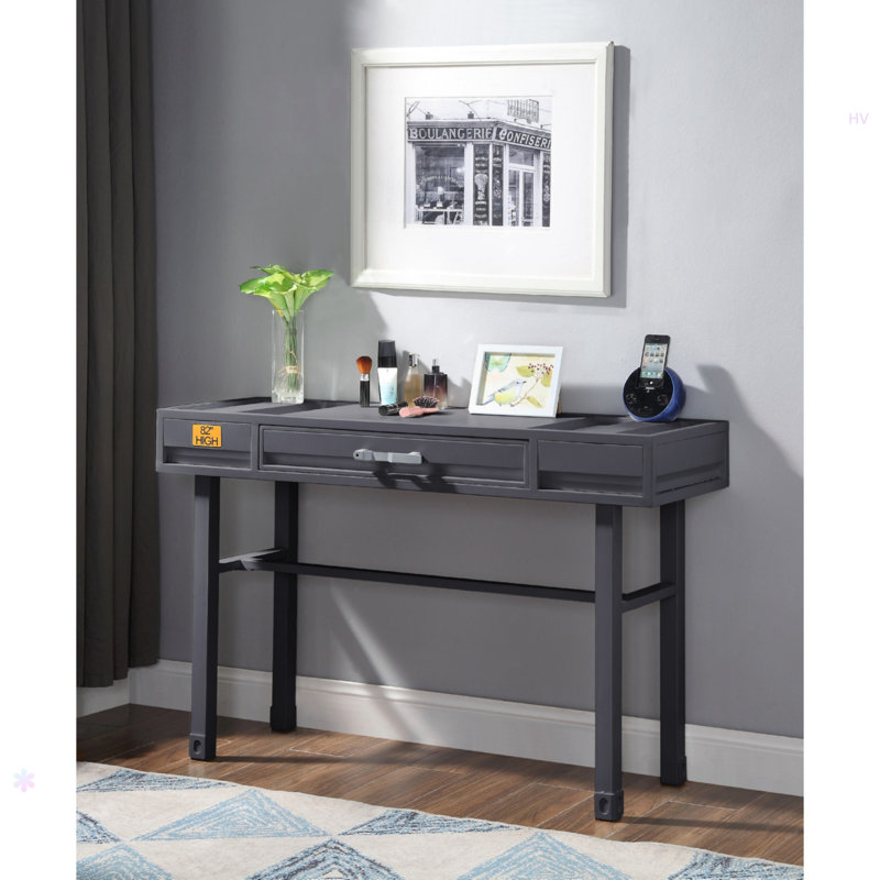 Metal Vanity Desk with One Drawer, Gunmetal