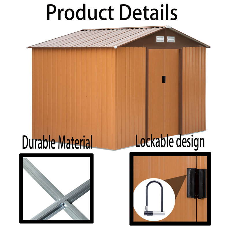Outdoor Steel Storage Shed, Brown, 75.50" H x 109" W x 76.75" D