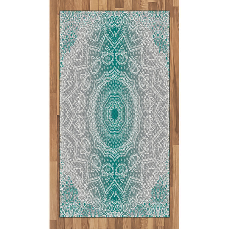 Gray and Teal High Density Long Fiber Poly Threads Decorative Area Rug Carpet, Rectangle 2'7" x 5'