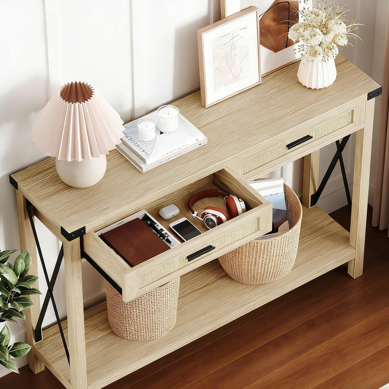 Console avec tiroirs en rotin Farmhouse