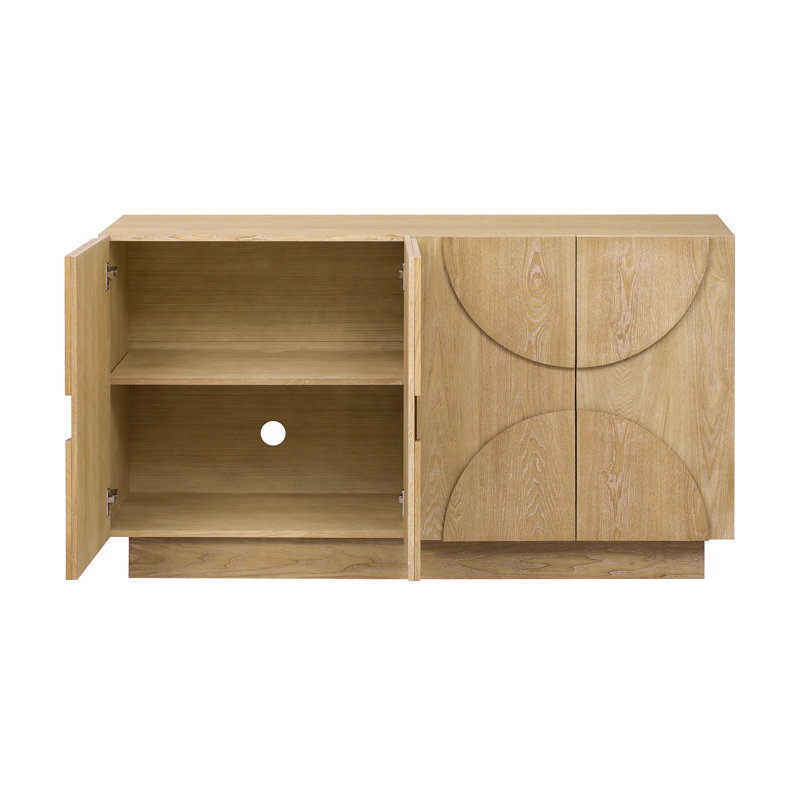 4-Door Large Storage Sideboard, Wood Sideboard Cabinet With Semi-Circular Handles And Adjustable Shelves, Brown