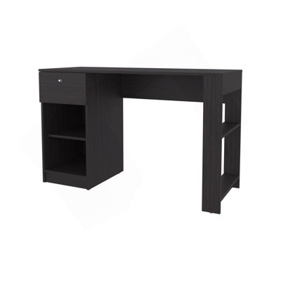 Bureau d'ordinateur Wengue avec 1 tiroir et rangement ouvert