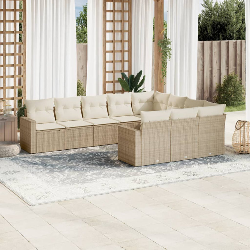 Ensemble de canapé de jardin Vidaxl PE en rotin beige, acier thermolaqué grand
