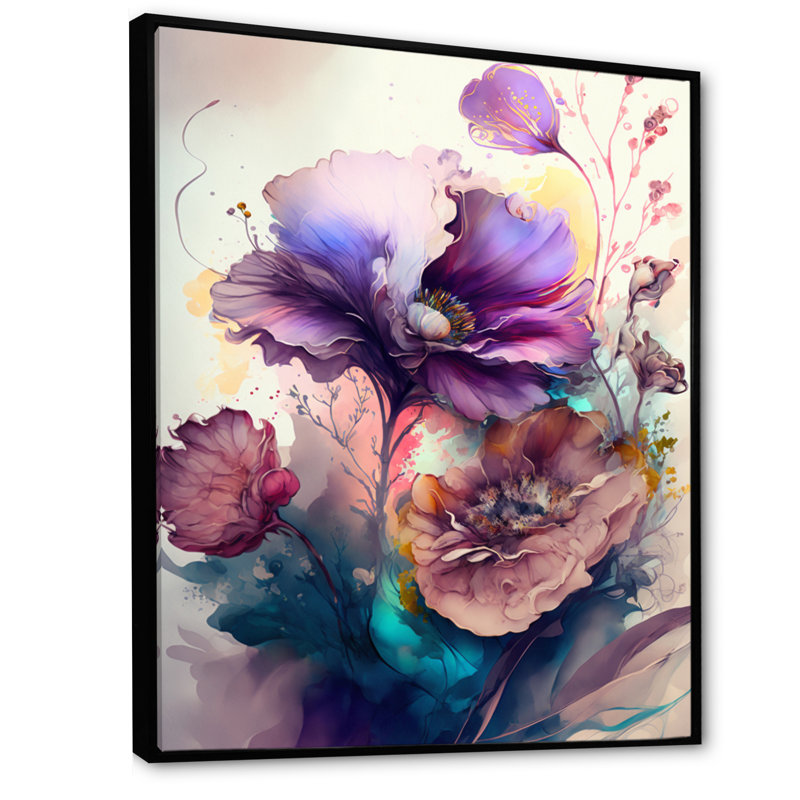 " Lavender Flowers ", Black Floater Framed Canvas, 40" H x 30" W x 1.5" D