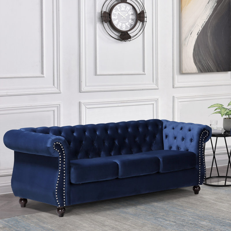Canapé classique en velours Chesterfield, Bleu foncé