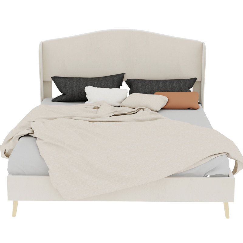 Structure de lit tapissier en velours beige de grande taille, conception stable, tête de lit pour un lit d'ambiance confortable, design bruyant - ajoute de l'élégance