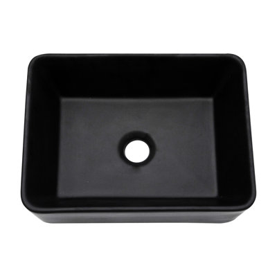 Lavabo de salle de bain en céramique 16 po x 12 po noir mat. Style contemporain et classique. Céramique, faible consommation d'eau. Teinture, surface lisse. Installation au-dessus du comptoir. Trou de drainage 1 3/4 po. Évier de 16 po x 12 po noir.