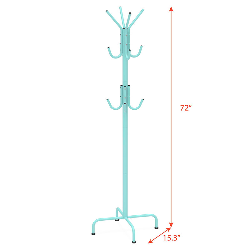 Standing Coat and Hat Hanger Organizer Rack, Turquoise