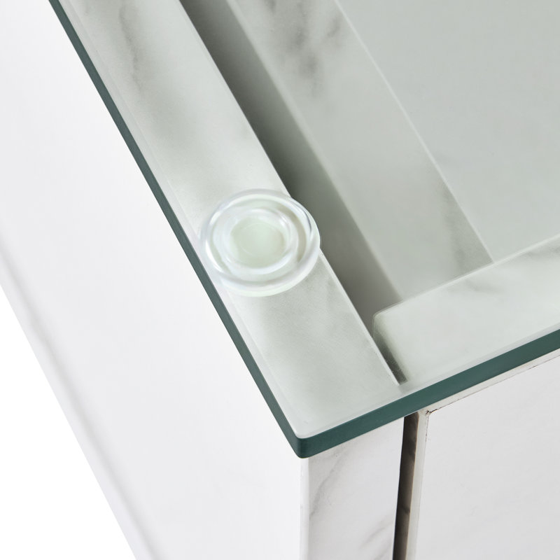 Glass Top Wall Mount Makeup Vanity, Storage Cabinet with 3 Drawers