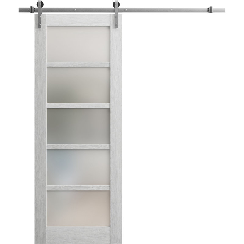 Porte de grange robuste Quadro 4002 en chêne gris pâle, rail de 2 m (6,6 pi), quincaillerie lourde, porte intérieure à panneau plein, 81 cm x 244 cm (32 po x 96 po), rail argenté.