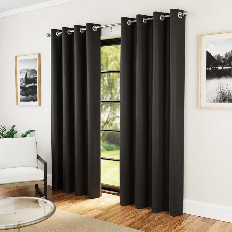 Stefany Room Darkening Curtain, 117 W x 137 D cm, Black
