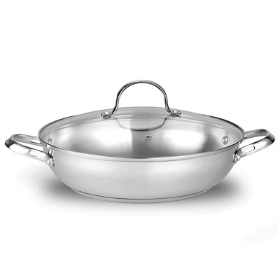 Cooks Standard Classic 12-Inch Stainless Steel Wok Stir Fry Pan with Glass Lid, 30cm Everyday Chef's Pan with Two Side Handles, Induction Compatible Cookware, Dishwasher & Oven Safe
