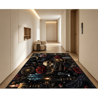 Tapis Gothic Skull Rose, Dark Fantasy Art Design, tapis antidérapant, décoration intérieure pour salon, chambre à coucher, entrée, cuisine, balcon