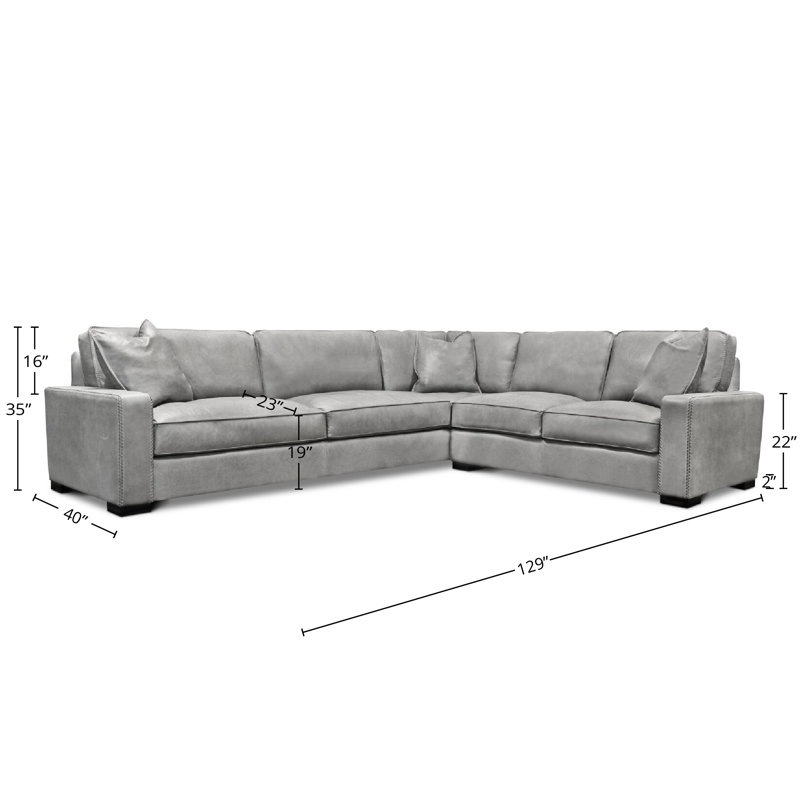 Urban Cowboy Upholstered L-Shaped Sectional, Right Hand Facing, Graphite Coyote Genuine Leather