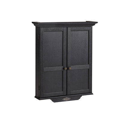 Brunswick Dartboard Cabinet - Solid Wood with Dart Storage, Antique Bronze Hardware, Black Wire Brush Finish