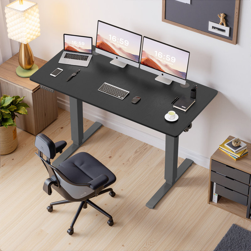 48 X 24 In. Electric Black Adjustable Height Rising Standing Desk With Splice Board, 2 Hook And Wire Hole