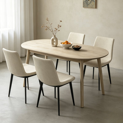 63 Inch Dining Table Set For 4,modern Wood Dining Table,leather Dining Chairs 4,table And Chairs Set Of 4,ideal For Kitchen Dining Room Oak Table + 4 Beige Chairs
